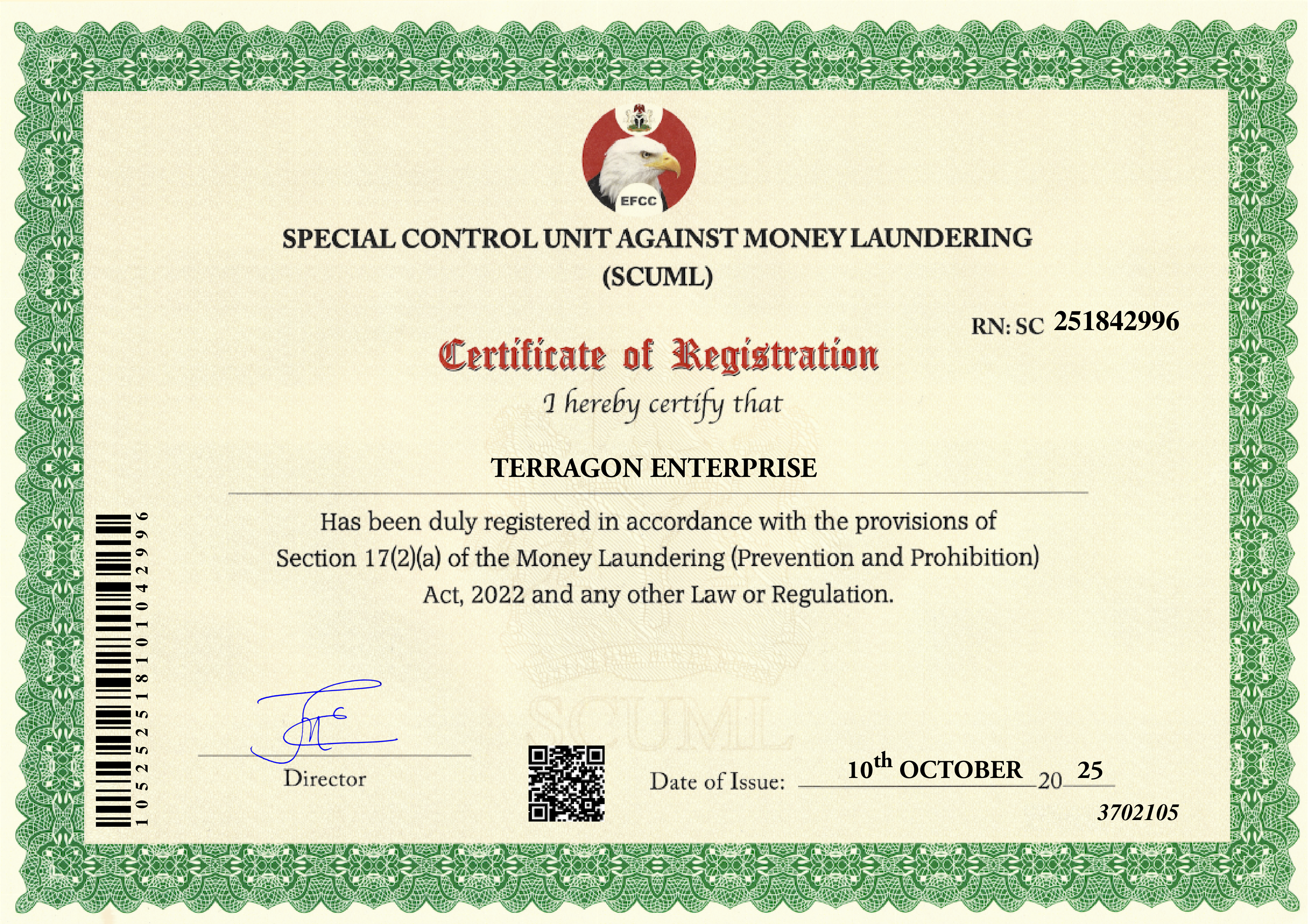 EFCC Compliance Certificate